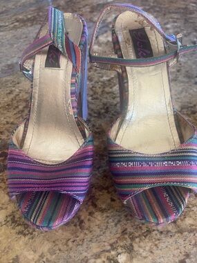Yoki Purple Multicolor Striped Platform Wedge Sandals
